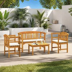 Garden Rose Lounge Set 4 Pieces Outdoor Furniture Acacia Wood Patio Seating