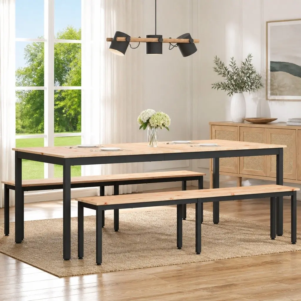 Dining Table Solid Pine Wood Natural 200 x 100 x 75 cm Modern Contemporary
