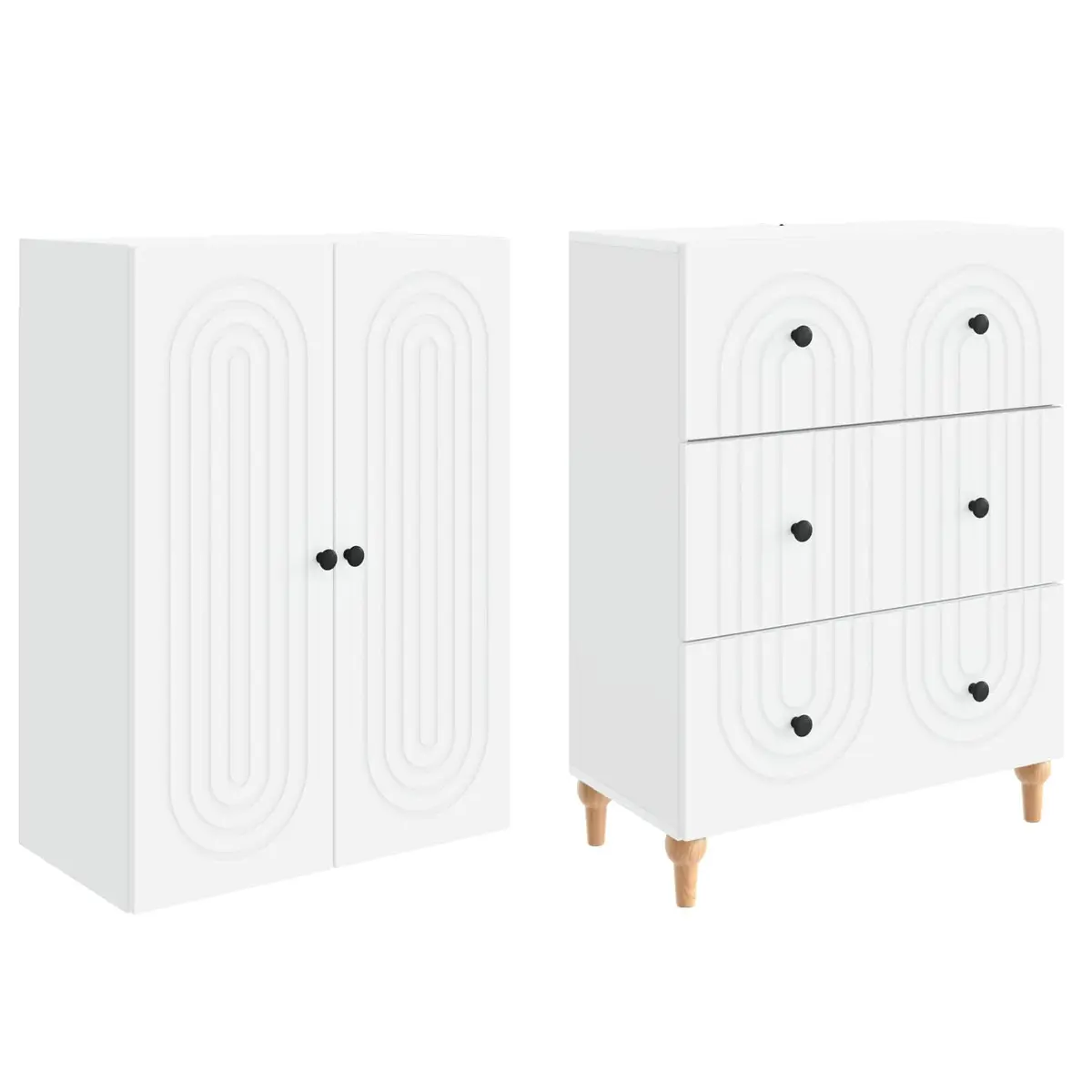 Cabinet Set 2 pcs Engineered Wood Storage Furniture Shelves Drawers Organiser