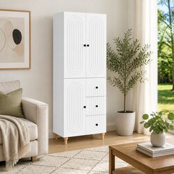 Cabinet Set 2 Pieces White Storage Furniture Shelves Drawers Compartments