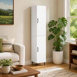 White Cabinet Set 2 Pieces Storage Furniture Engineered Wood Living Room Bedroom
