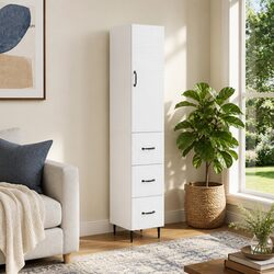 Storage Cabinet Set 2 Pieces White Modern Furniture Engineered Wood Shelves