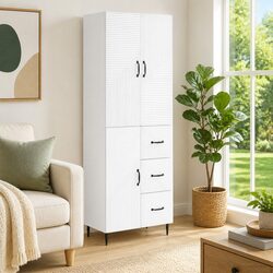 Cabinet Set 2 Pieces White Modern Storage Furniture Indoor Outdoor 66 x 34.5 x