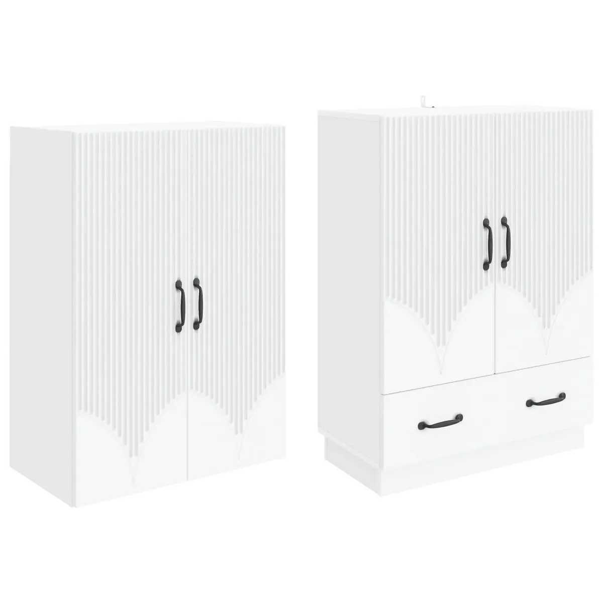 Cabinet Set 2 pcs White Storage Furniture Engineered Wood Modular Design