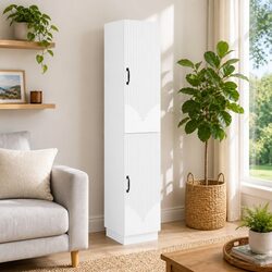 Cabinet Set 2 Pieces White Storage Furniture Living Room Modern Design