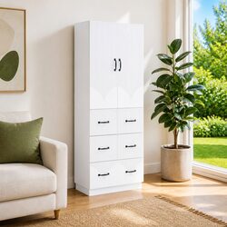 Storage Cabinet Set 2 pcs White 66 x 34.5 x 87 cm Shelving Organisers