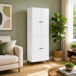 Cabinet Set 2 Pieces White Storage Furniture Engineered Wood Shelves Drawers