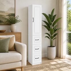 Storage Cabinet Set 2 pcs White 33 x 34.5 x 87 cm with Drawers Shelves LED Light