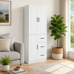 Cabinet Set 2 Pieces White Modern Furniture Storage Living Room Organiser