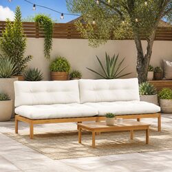 Outdoor Sectional Sofa Unit 2 pcs Acacia Wood Garden Patio Furniture Set