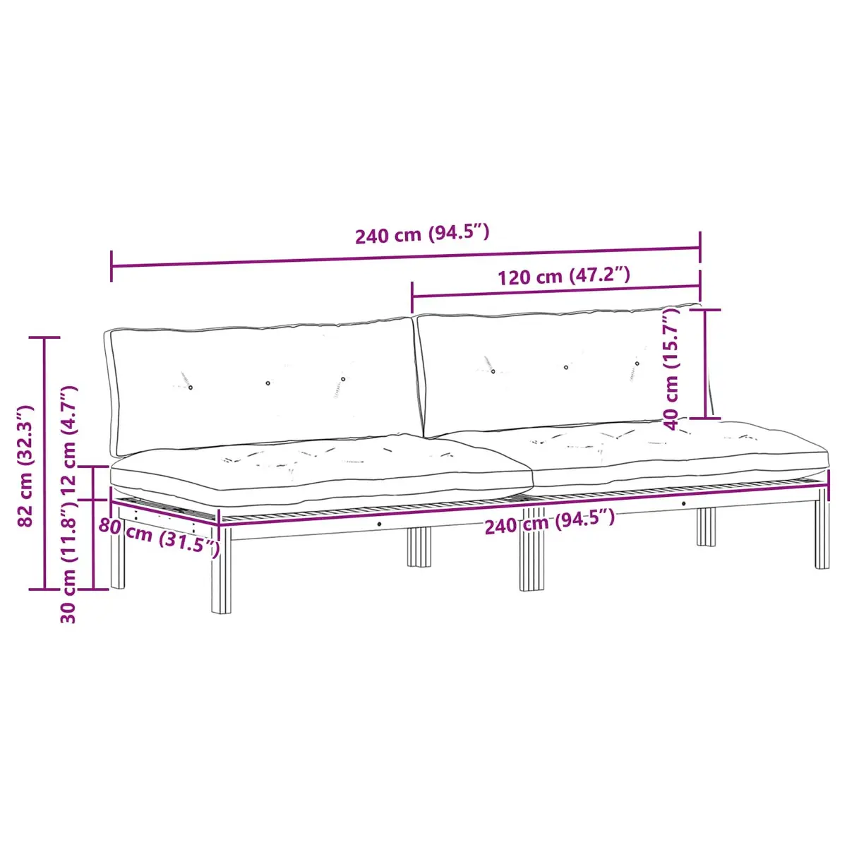 Outdoor Sectional Sofa Unit 2 Piece Solid Acacia Wood Natural Dark Grey Garden Seating