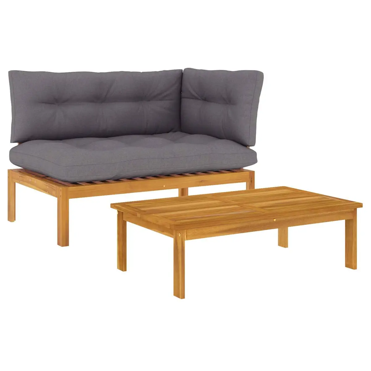 Outdoor Sectional Sofa Units Solid Acacia Wood Brown 2 Piece