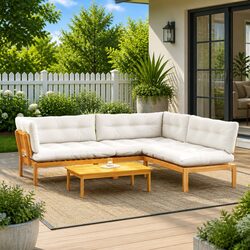 4 Piece Garden Pallet Sofa Corner Lounge Set Outdoor Sectional with Low Table