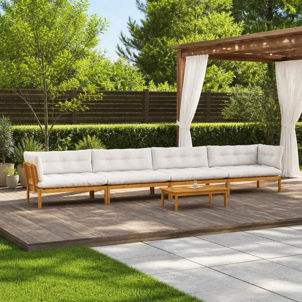 5 Piece Garden Pallet Sectional Sofa Set Outdoor Corner Lounge Brown Acacia Wood