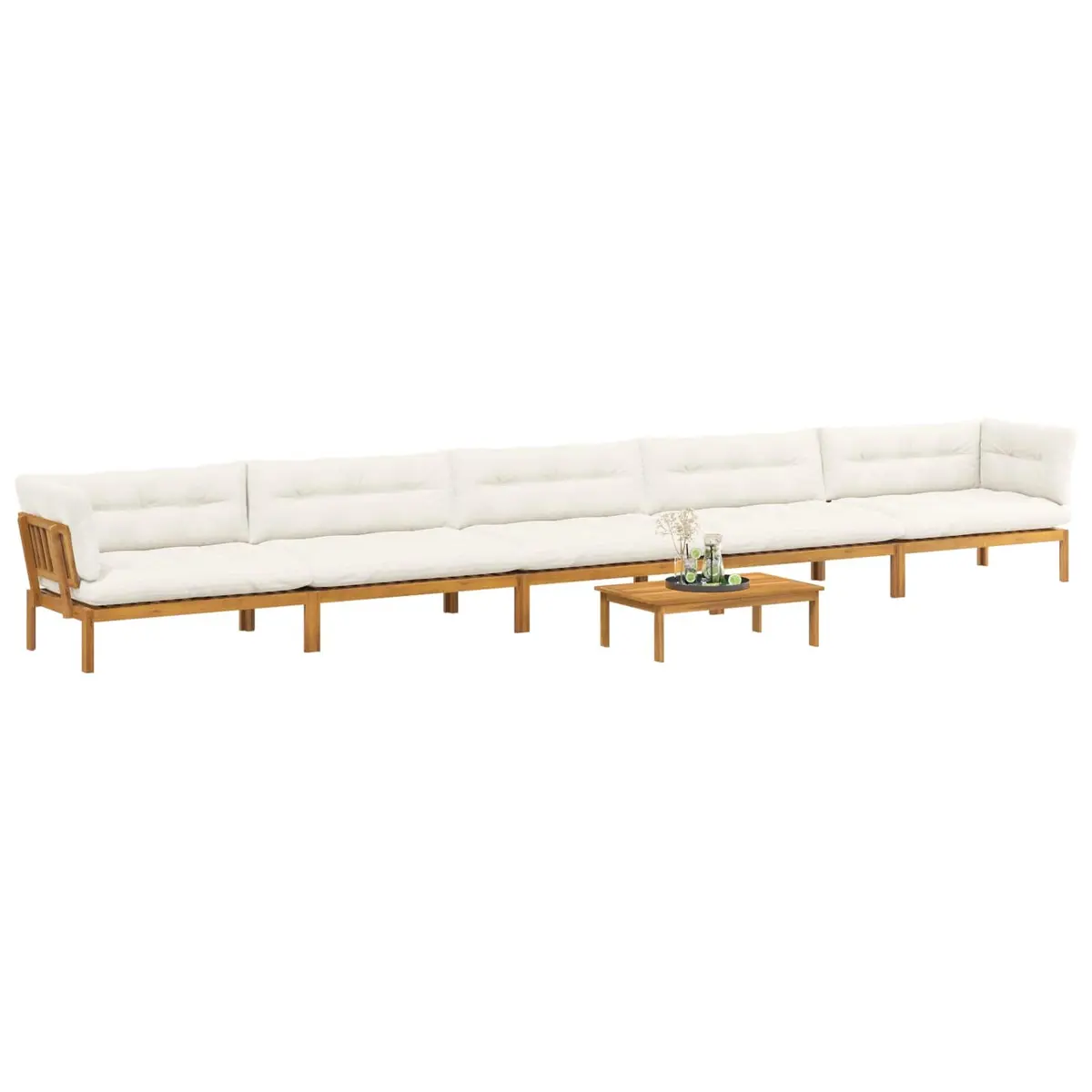 Outdoor Sectional Sofa Set 6 Piece Corner Lounge Natural Brown Acacia Wood with Foam Padded Cushions
