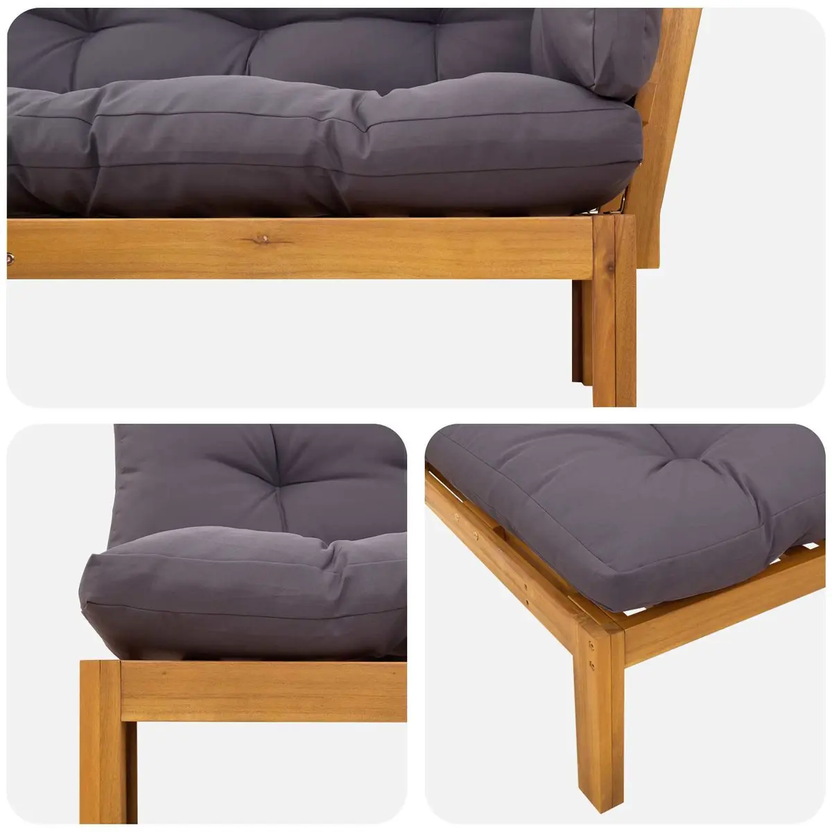 Outdoor Sectional Sofa Corner Lounge Set Solid Acacia Wood Natural and Dark Grey Weather-Resistant with Low Table