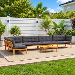 Garden Pallet Sofa Set 6 Piece Corner Outdoor Sectional Lounge with Table