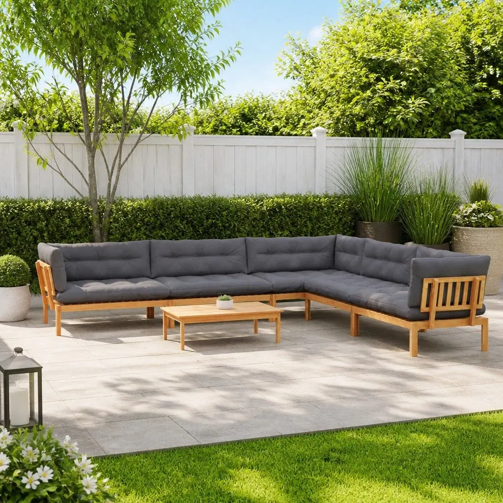 Outdoor Sectional Sofa Set 6 Piece Corner Lounge Solid Acacia Wood Brown with Low Table