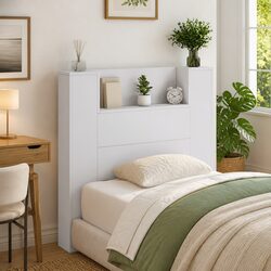 Storage Headboard with RGB LED Lights Bedroom Bedside Shelving Unit White