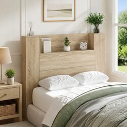 Storage Headboard with RGB LED Lights Engineered Wood Bedroom Furniture Shelf