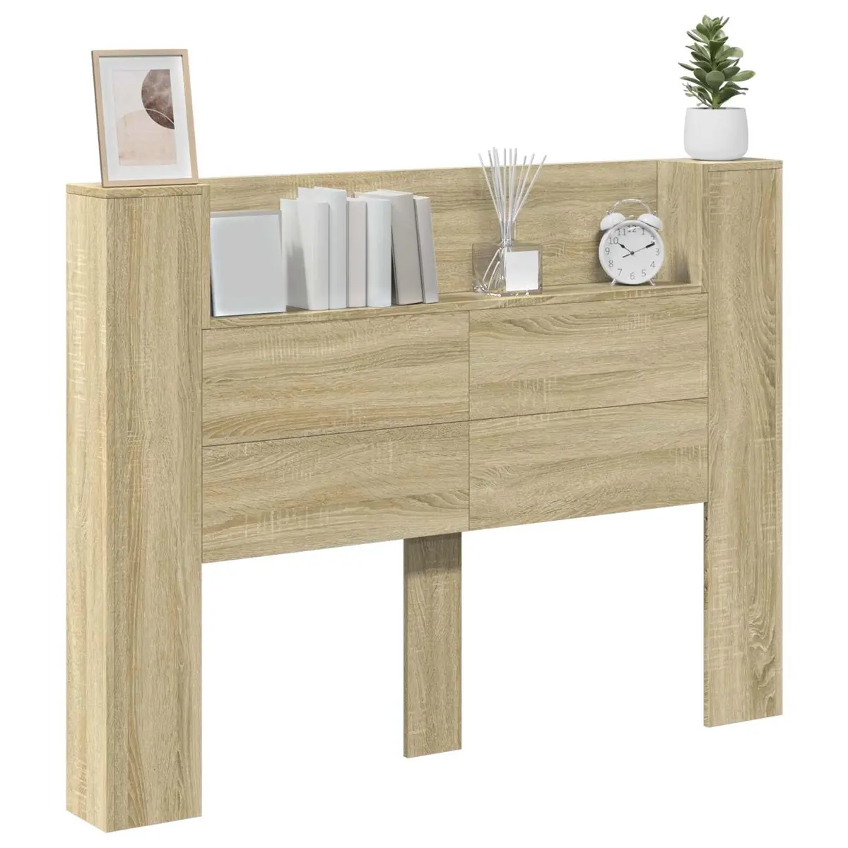 Storage Headboard with LED Lights Brown Engineered Wood