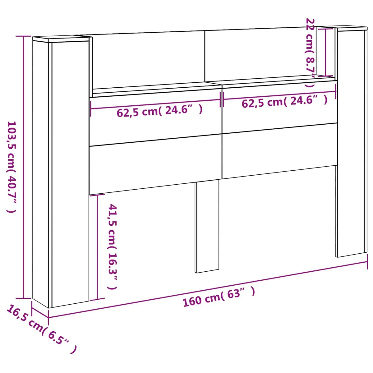 Storage Headboard with LED Lights Engineered Wood Brown Bedroom Furniture Shelves