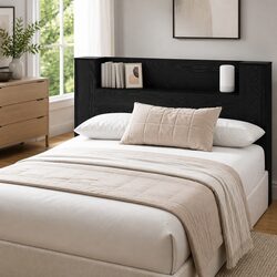 Storage Headboard with RGB LED Lights Engineered Wood Bedroom Furniture Black