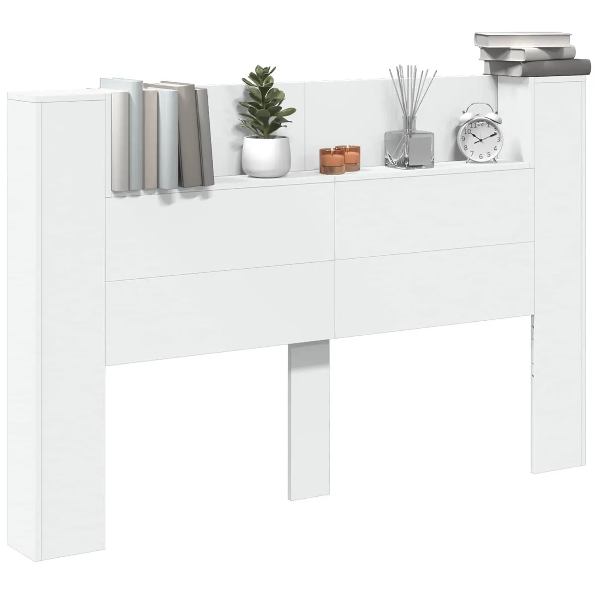 Storage Headboard RGB LED Lights Integrated Shelving White Engineered Wood