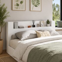 Storage Headboard with RGB LED Lights White Engineered Wood Bedroom Shelf
