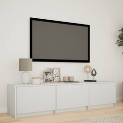 TV Cabinet with LED Lights 165cm White Storage Unit Engineered Wood Lounge