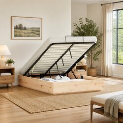 Ottoman Bed Frame with Storage Brown Solid Pine Wood 150 x 200 cm