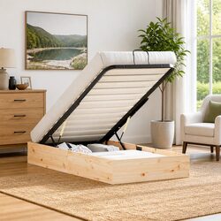 Ottoman Bed Frame with Storage Natural Wood 90 x 190 cm Lift-up Gas Modern