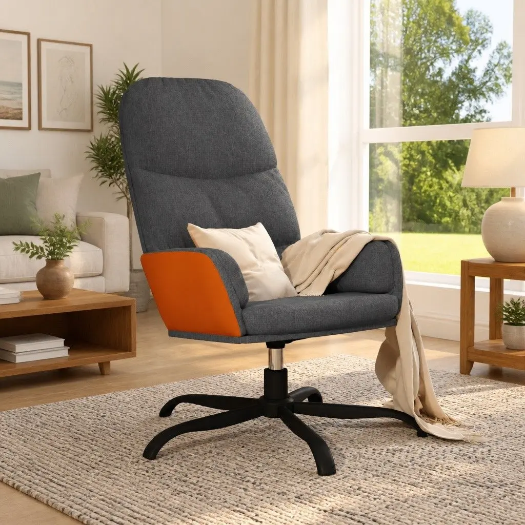 Arm Chair Swivel Recliner Grey Fabric Padded Seat Armrests