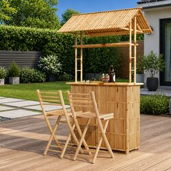 Bamboo Bar Set 3 Piece Garden Patio Outdoor Furniture Tropical Brown Foldable