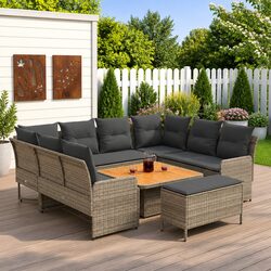 7 Piece Outdoor Indoor Furniture Set Grey PE Rattan Sofa with Cushions Patio