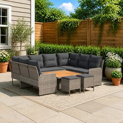 Outdoor Furniture Set 8 Piece Sofa with Cushions Patio Grey PE Rattan Garden
