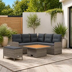 5 Pcs Outdoor Indoor Furniture Set with Cushions Lounge Sofa Grey Rattan