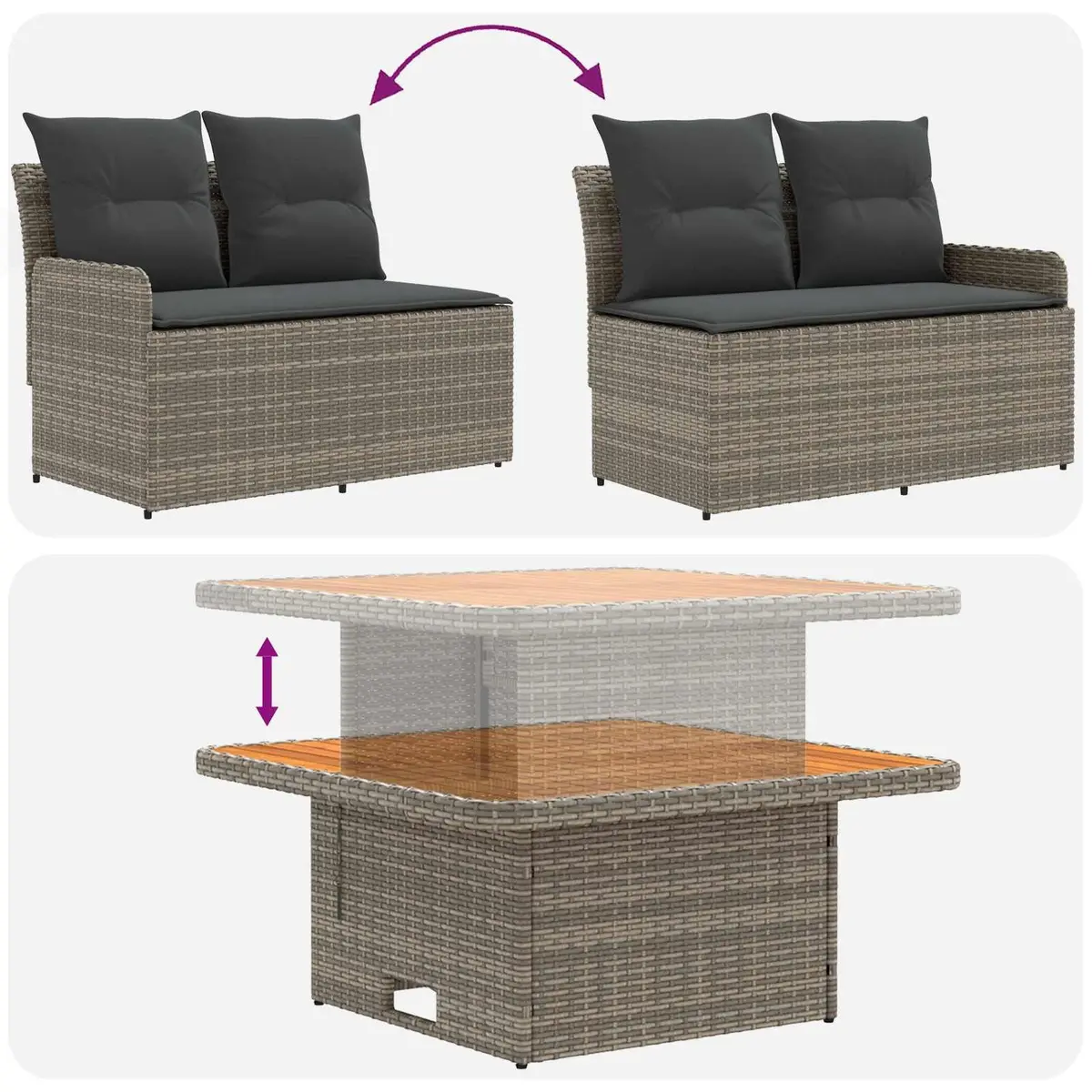 5 Piece Outdoor Indoor Furniture Set with Cushions Grey Rattan