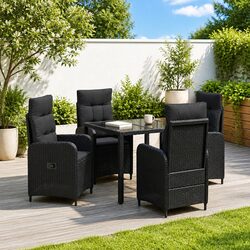 Outdoor Dining Set 5 Piece Black Poly Rattan Garden Furniture Patio Table Chairs