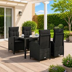 Outdoor Dining Set 5 Pieces Black Poly Rattan Garden Furniture Patio Table