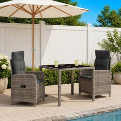 Outdoor Dining Set 3 Pieces Grey Furniture Patio Table Chairs Garden Seating