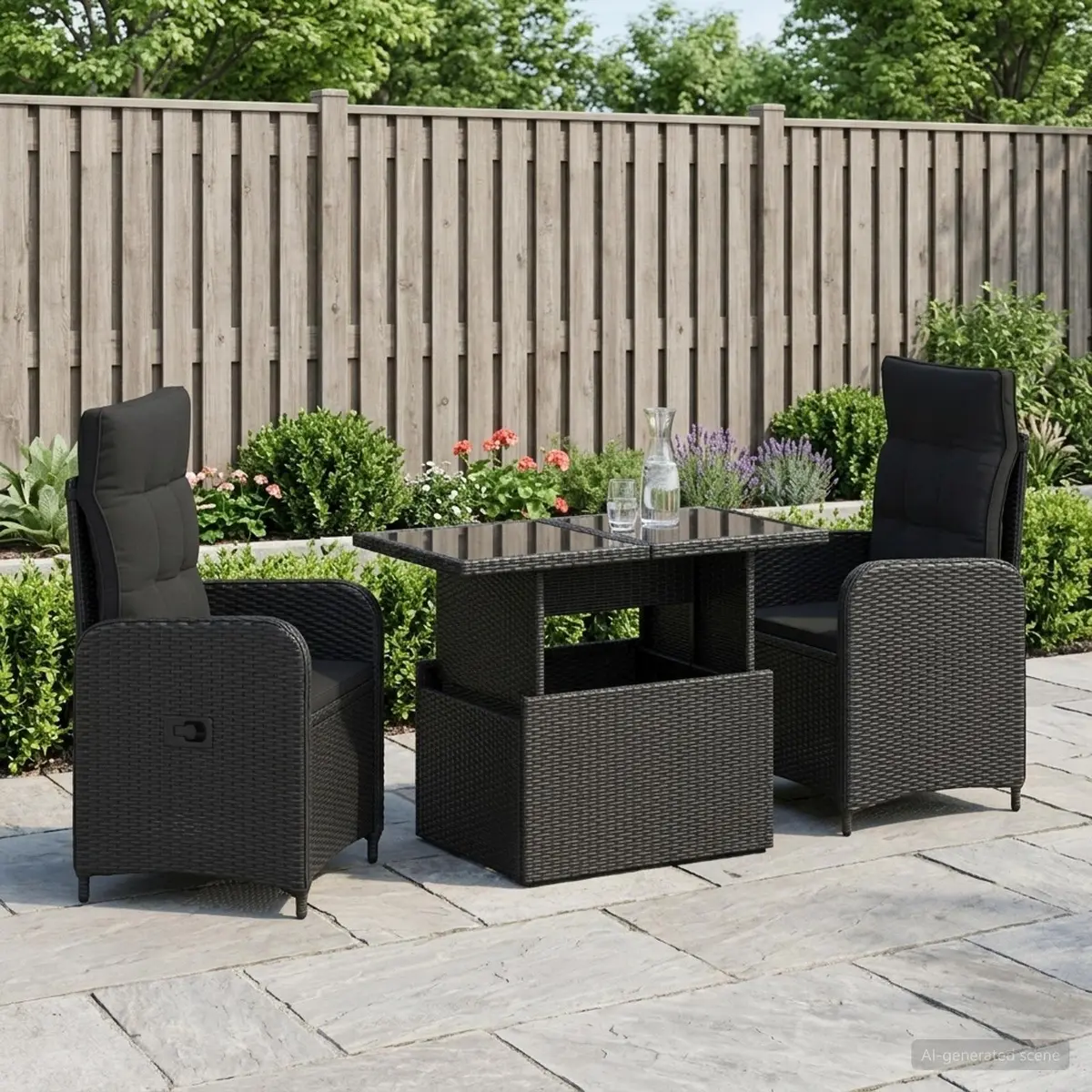 Outdoor Dining Set 3 Pieces Black Poly Rattan Garden Furniture Adjustable Lounge