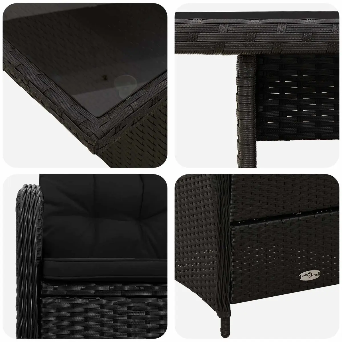 Outdoor Dining Set 3 Pieces Black Poly Rattan Garden Furniture Adjustable Lounge
