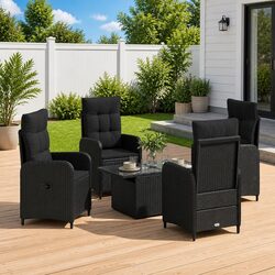 Outdoor Dining Set 5 Piece Black Poly Rattan Garden Furniture Adjustable Recline