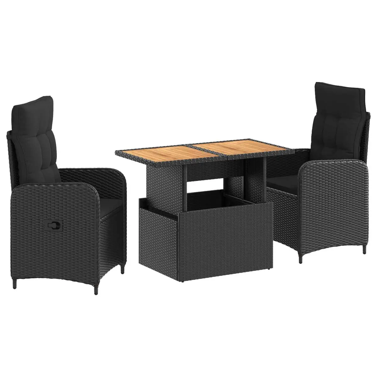 Outdoor Dining Set 3 Piece Adjustable Backrest Steel Frame Black Rattan