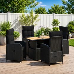 Outdoor Dining Set 5 Pieces Black Rattan Garden Furniture Reclining Chairs