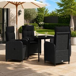 Outdoor Sofa Table Set 5 Pieces Black PE Rattan Steel Frame Patio Furniture