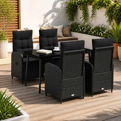 Outdoor Sofa Table Set 5 pcs Black PE Rattan Powder-Coated Steel Frame Patio