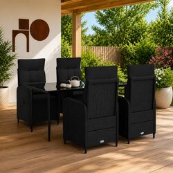 Outdoor Sofa Table Set 5 pcs Black PE Rattan Steel Frame Patio Furniture
