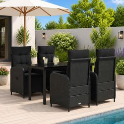 Outdoor Sofa Table Set 5 Pieces Black Garden Furniture with Adjustable Height